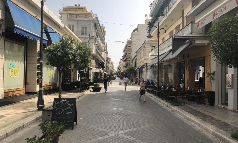 A picture of the entertainment district in Patras, Greece.